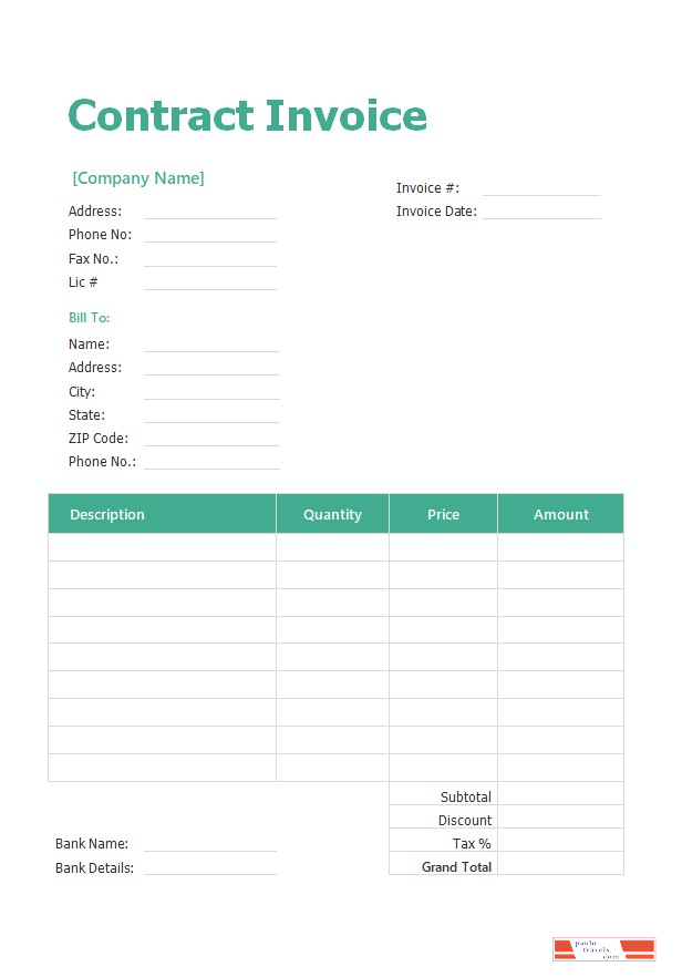 Contract Invoice Template PSD template